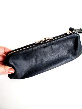 Black Leather Frame Clutch Handbag
